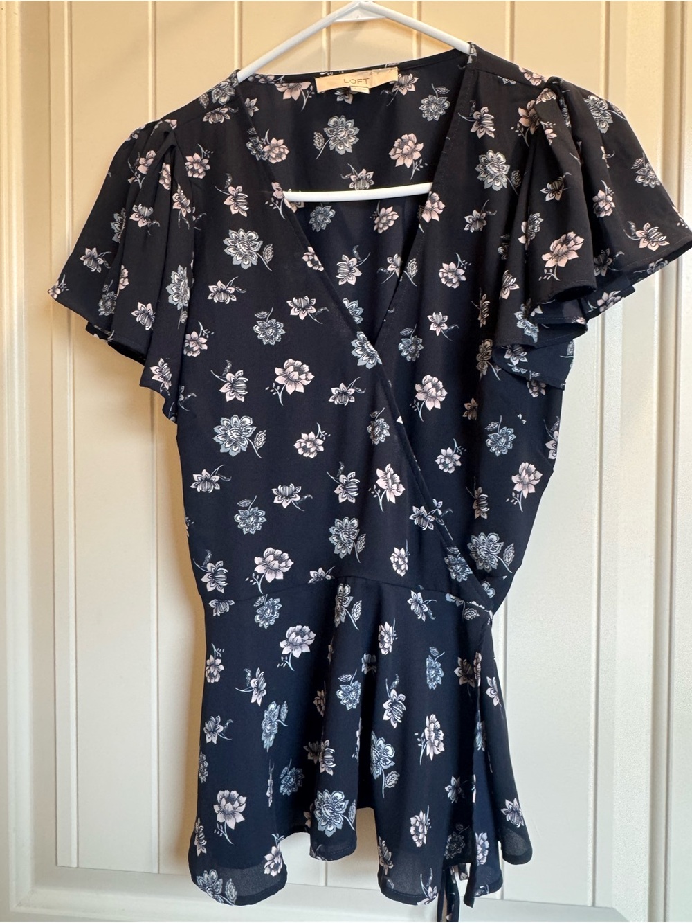 Loft Black Floral Wrap blouse